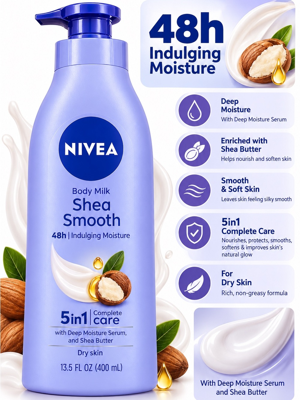 Shea Smooth Body Milk Lotion — 48h Moisture, Lavender Blue